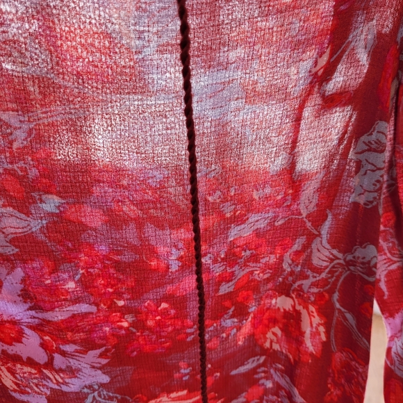 Lucky Brand Red Floral Peasant Top Fringe Tassels XS - Picture 11 of 15